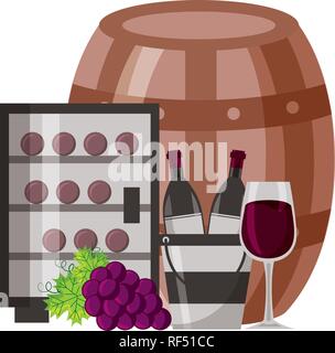 Les bouteilles de vin seau à glaçons réfrigérateur cup et les raisins Illustration de Vecteur