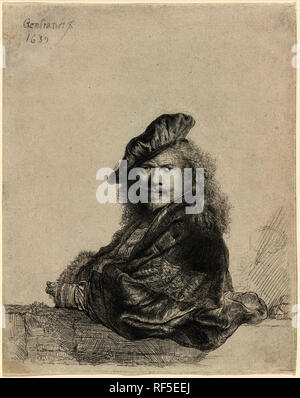S'appuyant sur un autoportrait de bas en pierre. En date du : 1639. Fiche technique Dimensions : (découpés à la plaque de passage) : 21 x 16,8 cm (8 1/4 x 6 5/8 in.). Technique : gravure. Musée : National Gallery of Art, Washington DC. Auteur : REMBRANDT, Harmenszoon van Rijn. Rembrandt van Rijn (Rembrandt). REMBRANDT HARMENSZOON VAN RIJN. Banque D'Images