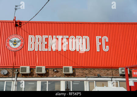 L'accueil de Griffin Park Brentford Football Club, Hounslow, London, UK Banque D'Images