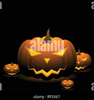 Spooky Halloween pumpkins sur fond noir. Conception vectorielle Illustration de Vecteur