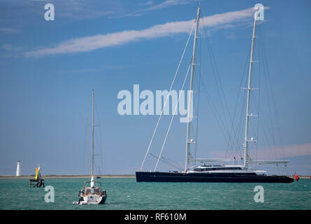 Photo par Tim Cuff 15 Janvier 2019 - Super yacht de Aquijo quitter le Port Nelson Banque D'Images