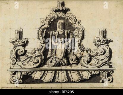 Conception pour une fontaine. Rapporteur pour avis : Daniël Marot (II). Dating : 1705 - 1769. Dimensions : H 237 mm × W 331 mm. Musée : Rijksmuseum, Amsterdam. Banque D'Images