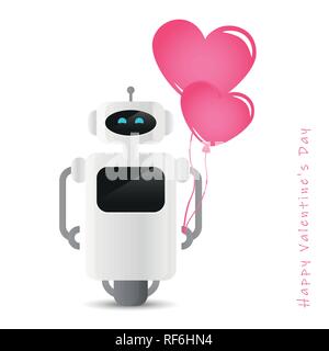Robot mignon holding heart shaped balloon rose pour la Saint-Valentin design illustration vecteur EPS10 Illustration de Vecteur