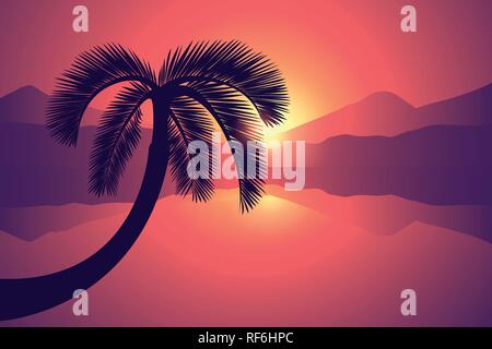 Magnifique coucher de soleil sur la mer avec palmier des vacances paysage vector illustration EPS10 Illustration de Vecteur