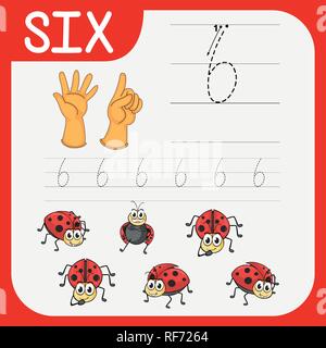 Numéro six feuilles traçage illustration Illustration de Vecteur