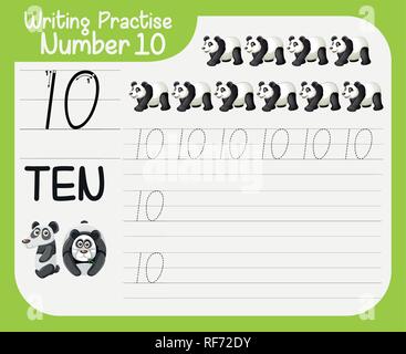 Comment écrire le numéro dix illustration feuille Illustration de Vecteur