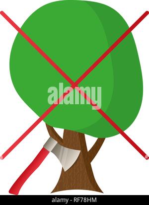 Le signe de l'interdiction de couper des arbres vector illustration Illustration de Vecteur