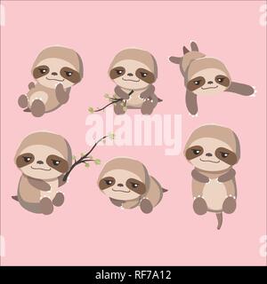 Cute cartoon smiling sloth paresseux. Illustration de Vecteur