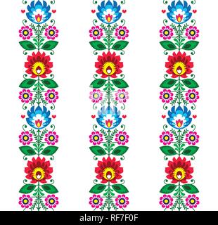 Seamless Floral pattern vector art populaire - un design traditionnel avec des fleurs - Wycinanki Lowickie . Décoration rétro avec des fleurs, slaves Illustration de Vecteur