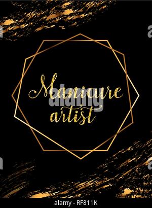 Avec l'or de l'affiche de vecteur manucure reflets de cristal titre, logos, bannières artiste manucure beauté pour maître, pancarte Illustration de Vecteur