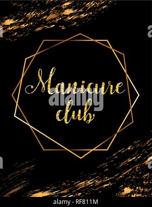 Avec l'or de l'affiche de vecteur manucure reflets de cristal titre, logos, bannières club manucure beauté pour maître, pancarte Illustration de Vecteur