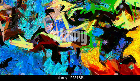 Moderne et Contemporain aquarelle peinture à l'huile mélanger. Texture chaude colorées et avec des coups de pinceau chaotique de la peinture sur toile. L'art de mur Banque D'Images
