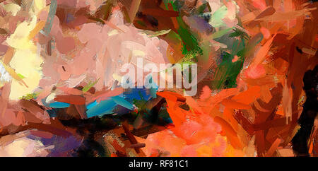 Moderne et Contemporain aquarelle peinture à l'huile mélanger. Texture chaude colorées et avec des coups de pinceau chaotique de la peinture sur toile. L'art de mur Banque D'Images