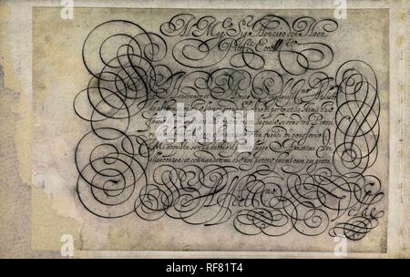 Ontwerp van een schrijfvoorbeeld : Al mag. sig. Henrico den Haen (...). Spieghel der schrijfkonste (titre de la série). Dating : 1605. Lieu : Rotterdam. Dimensions : H 200 mm × W 296 mm. Musée : Rijksmuseum, Amsterdam. Auteur : Jan van de Velde (I) (mentionné sur l'objet). Huygensz Hendrick den Haen (mentionné sur l'objet). Banque D'Images