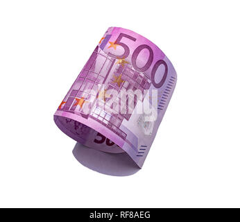 Cinq cents euros note sur fond blanc. Banque D'Images