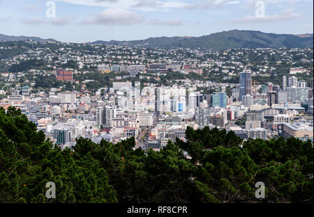 Sur les toits de la ville de la capitale de la Nouvelle-Zélande Wellington du Mt Victoria Lookout, sur une chaude journée d'automne Banque D'Images