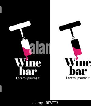 Symbole avec illustration de tire-bouchon et wine drop. Logo pour votre commerce de vins. Icône. Par exemple, texte vecteur bar à vin. Illustration de Vecteur
