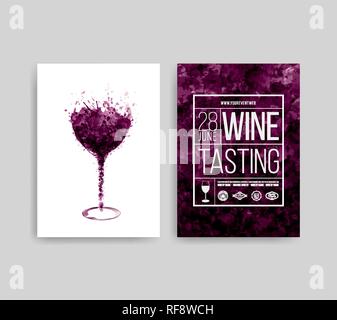 Illustration du verre avec les taches de vin rouge. Les taches de fond de vin diminue. Des modèles de listes de vin, flyer, promotions, invitations. Vector illustrat Illustration de Vecteur