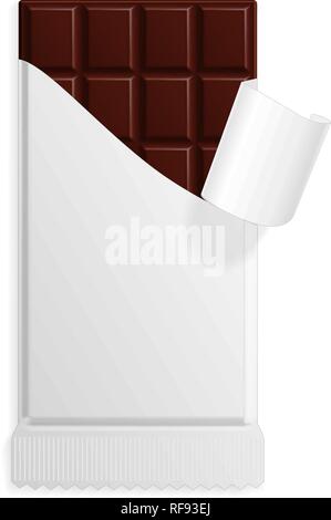 Barre de chocolat amer sombre dans une enveloppe vierge des maquettes. Modèle de trousse dessert sucré. Vector illustration Illustration de Vecteur