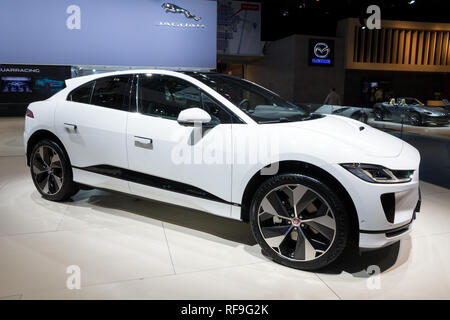 Bruxelles - Jan 18, 2019 : Jaguar j-Pace EV400 SUV électrique Location de vedette à la Brussels Motor Show 2019 Autosalon. Banque D'Images