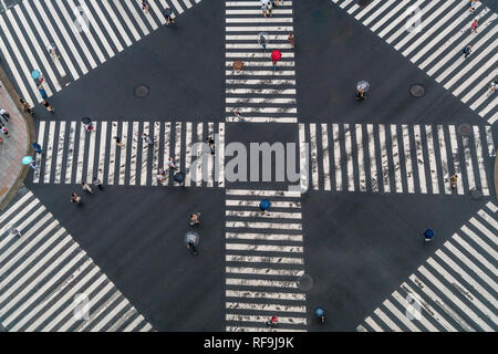 Tokyo, Chuo Ward - Août 13, 2018 jour de pluie jour : Vue aérienne de Harumi Dori Passage. Du haut de la Ginza Tokyu Plaza Mall Banque D'Images