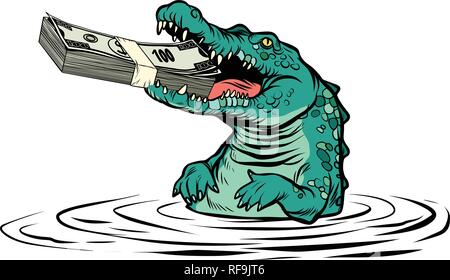 Crocodile vert mange isoler d'argent sur fond blanc Illustration de Vecteur