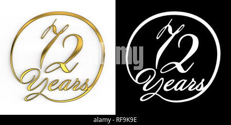 Nombre d'or soixante-deux ans (numéro 72 ans) dans un cercle, vue du dessus, avec canal alpha. 3D illustration Banque D'Images