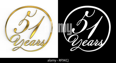 Nombre d'or cinquante-et-un ans (nombre de 51 ans) dans un cercle, vue du dessus, avec canal alpha. 3D illustration Banque D'Images