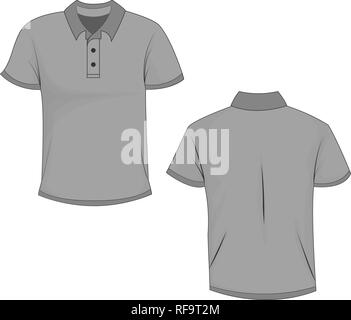 Polo gris t-shirt maquette, vues avant et arrière, isolé sur fond blanc. Polo Design, template et immersive pour imprimer. Illustration vectorielle, E Illustration de Vecteur