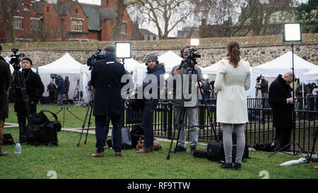 Londres, Angleterre, 16 Jan 2019. Médias/journalistes à l'extérieur du parlement britannique - rapports sur Brexit. Banque D'Images