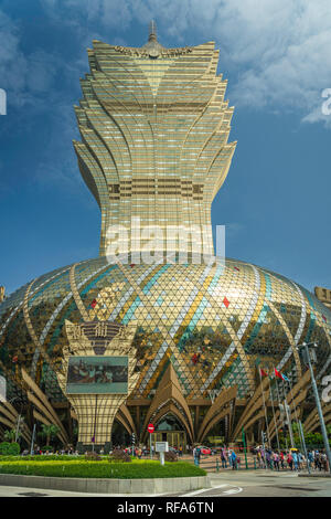 La façade extérieure du Grand Lisboa Hotel et Casino à Macao, en Asie. Banque D'Images