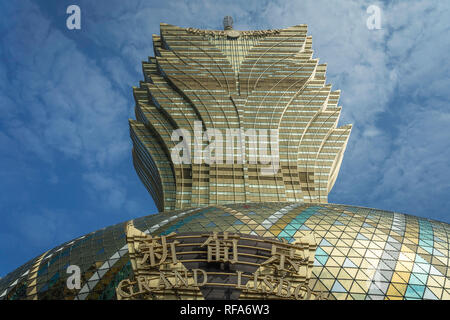 La façade extérieure du Grand Lisboa Hotel et Casino à Macao, en Asie. Banque D'Images