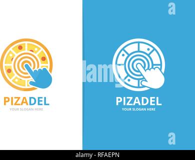 Cliquez sur la pizza et vecteur combinaison logo. La nourriture et symbole du curseur ou de l'icône. Pizzeria et unique modèle de conception de logo numérique. Illustration de Vecteur