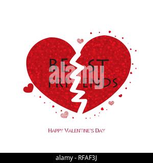 Meilleurs amis. L'éclat brillant split rouge coeurs. Valentine's day Greeting card Illustration de Vecteur