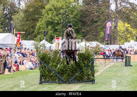 Saut dans le cadre d'un relais de chasse à l'Frampton Country Fair 2018 tenue à Frampton, Cour Frampton sur Severn, Gloucestershire UK Banque D'Images