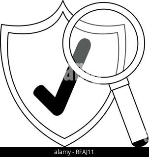 Badge certifié et loupe, symboles en noir et blanc Illustration de Vecteur