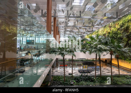 Singapour - Janvier 2019 : l'aéroport de Singapour Changi architecture et passagers. Singapour. L'aéroport de Changi est l'un des plus grands aéroports en Asie. Banque D'Images