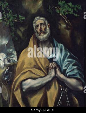 Le Saint Pierre Repentant - 1585/90 - 106x88 cm - Huile sur toile. Auteur : EL GRECO. Lieu : HÔPITAL DE TAVERA / MUSEO DUQUE DE LERMA. Toledo. L'ESPAGNE. Banque D'Images