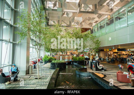 Singapour - Janvier 2019 : l'aéroport de Singapour Changi architecture et passagers. Singapour. L'aéroport de Changi est l'un des plus grands aéroports en Asie. Banque D'Images