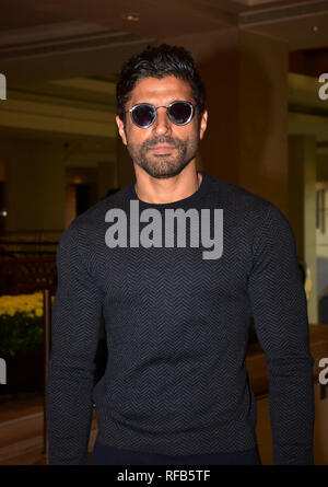 Mumbai, Inde. 24 Jan, 2019. Acteur Farhan Akhtar vu lors du lancement de la production d'Irani chambre ''Irani Movietone'' dans l'hôtel JW Marriott juhu, Mumbai. Credit : Azhar Khan SOPA/Images/ZUMA/Alamy Fil Live News Banque D'Images