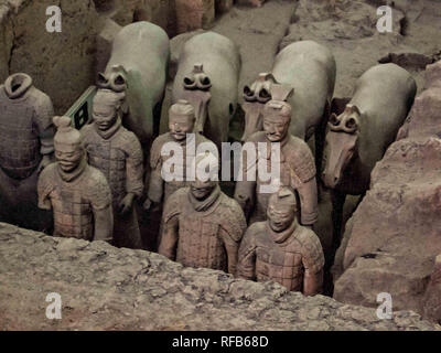 Lintong District, Shaanxi, Chine. 20 Oct, 2006. Les soldats et les chevaux de l'Armée de terre cuite, une célèbre collection de sculptures déterrés, dépeint les armées de Qin Shi Huang, le premier empereur de Chine, ensevelis avec lui dans 210''"209 BCE pour le protéger dans sa vie future. C'est un site du patrimoine mondial de l'UNESCO et une attraction touristique populaire en Chine. Credit : Arnold Drapkin/ZUMA/Alamy Fil Live News Banque D'Images