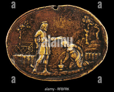 Noli Me Tangere. Dimensions : hors tout (ovale) : 4 x 5,4 cm (1 9/16 x 2 1/8 in.) Poids brut : 30 gr. Médium ://bronze patine brun moyen (frottée sur les schémas). Musée : National Gallery of Art, Washington DC. Auteur : Valerio Belli. Banque D'Images