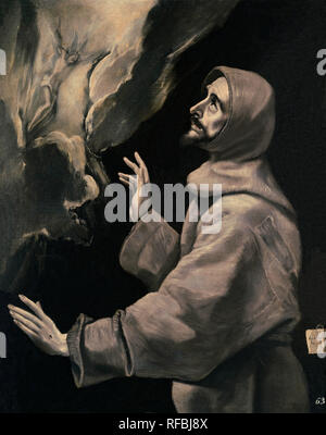 'Saint François recevant les stigmates", 1585, huile sur toile, 170 x 87 cm. Auteur : EL GRECO. Emplacement : MONASTERIO-PINTURA. SAN LORENZO DEL ESCORIAL. MADRID. L'ESPAGNE. Banque D'Images