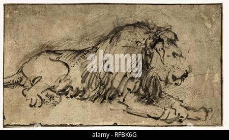 Gravure Originale Signée M. Lesgranges - Étude De Lion D'après Rembrandt, XIXe