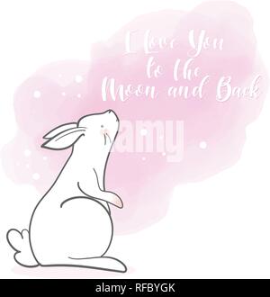 Lapin mignon en cartoon style. Valentines Day thème. Lettrage dessiné à la main. Vector illustration. Éléments pour carte de souhaits, affiches, bannières. T-shirt, n Illustration de Vecteur