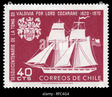 Timbre-poste par le Chili sur la prise de la ville de Valdivia par Lord Thomas Cochrane série émise en 1970 Banque D'Images