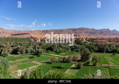 Panorama de la ville de Tinghir au Maroc. Tinghir est une oasis sur la rivière Todgha, Afrique Banque D'Images