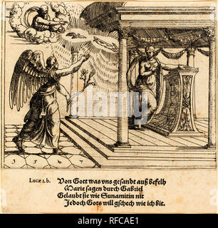 L'Annonciation. En date du : 1547. Technique : gravure. Musée : National Gallery of Art, Washington DC. Auteur : Augustin Hirschvogel. Banque D'Images