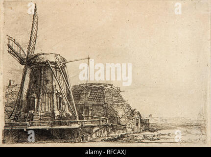 Le moulin à vent. Date/période : 1641. Gravure sur papier. Hauteur : 14,6 cm (5,7 po) ; Largeur : 20,9 cm (8,2 in). Auteur : REMBRANDT, Harmenszoon van Rijn. Rembrandt van Rijn (Rembrandt). Après Rembrandt Rembrandt (van Rijn). François Vivares. REMBRANDT HARMENSZOON VAN RIJN. Banque D'Images