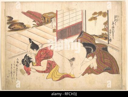 Scène de chambre à coucher. Artiste : Okumura Masanobu (japonais, 1686-1764). Culture : le Japon. Dimensions : 10 3/4 x 15 1/8 in. (27,3 x 38,4 cm). Date : ca. 1739. Musée : Metropolitan Museum of Art, New York, USA. Banque D'Images